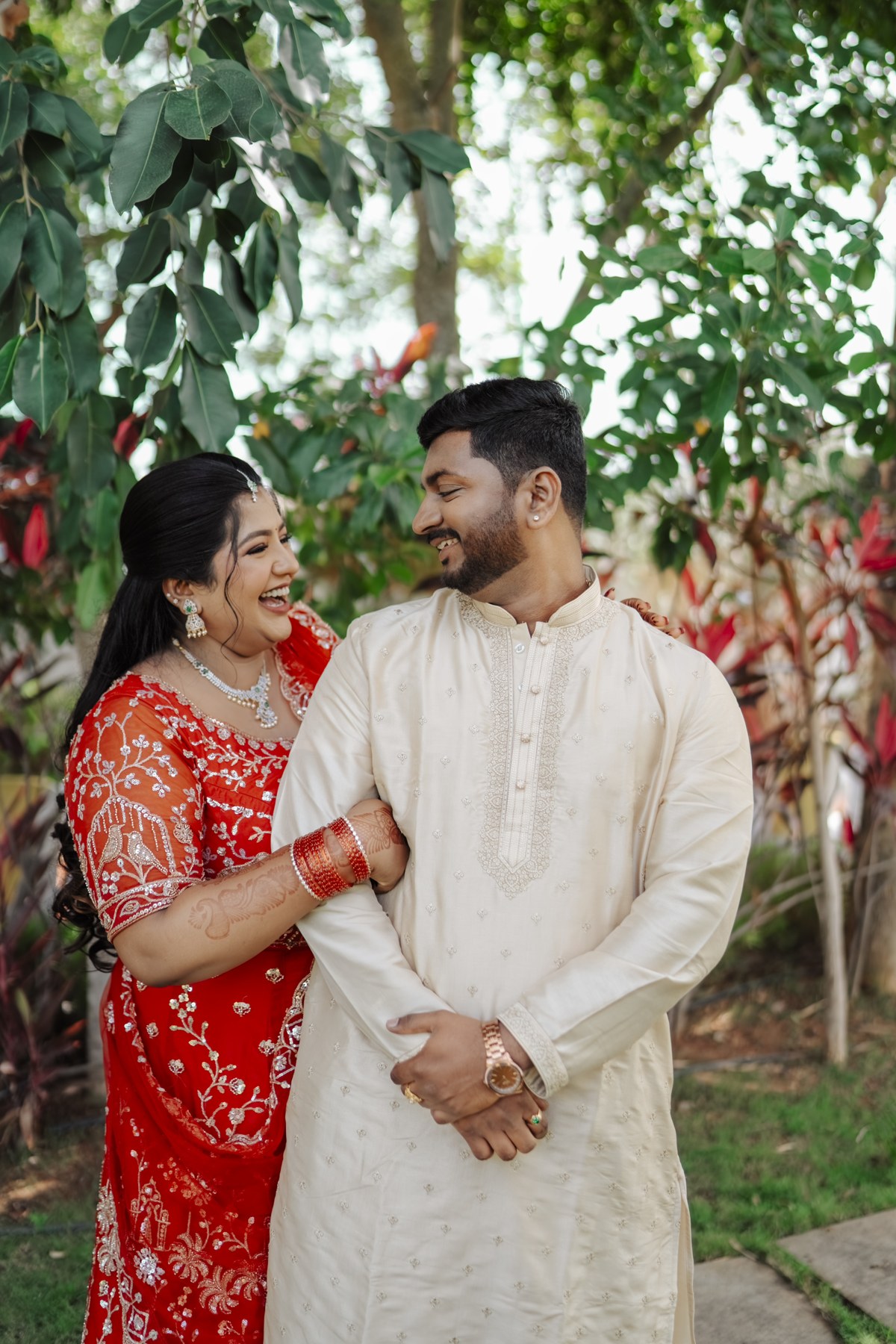 Likitha and Prajeeth smiling together outdoors